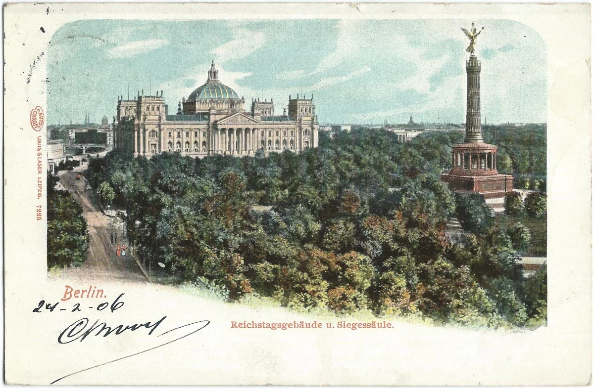 Reichstagsgebäude und Siegessäule Berlin, Postkarte 1906