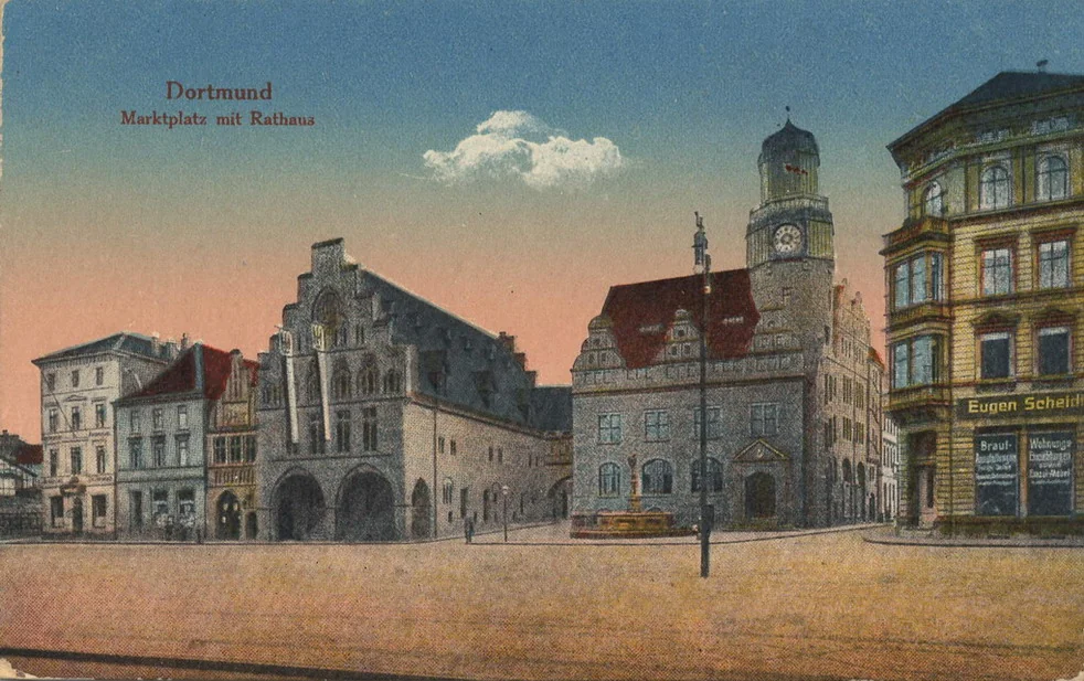 Dortmund, Marktplatz, historische Postkarte (zweite Variante)
