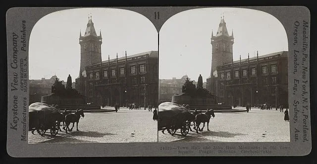Altstädter Rathaus und Jan-Hus-Denkmal am Altstädter Ring, Prag, 1921