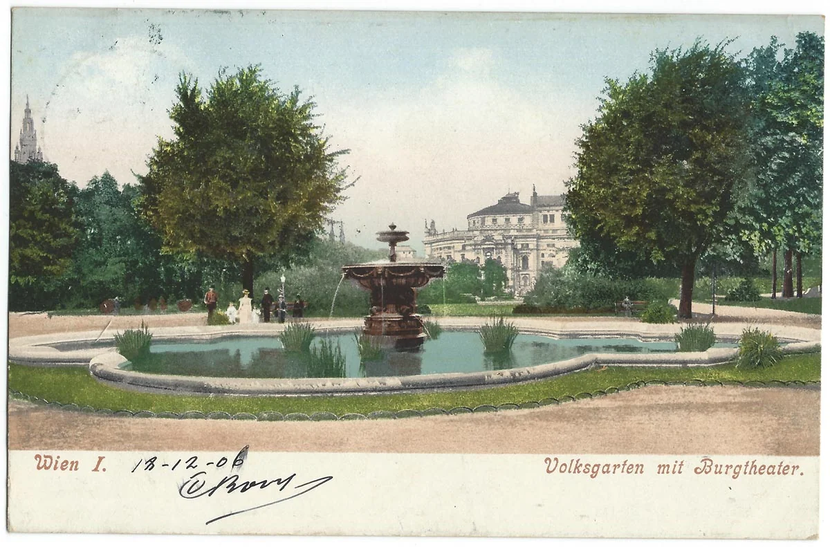 Volksgarten und Burgtheater, Wien, Postkarte 1906